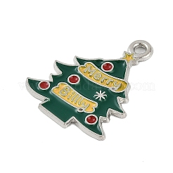 クリスマステーマ合金エナメルペンダント  プラチナ  クリスマスツリー  22x18x1.5mm  穴：1.8mm&nbsp;LS-ENAM-Z020-02K
