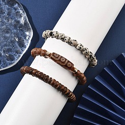 3Pcs 3 Style Natural Dalmatian & Coir Wood Bbeaded Stretch Bracelets Set&nbsp;BJEW-JB09863