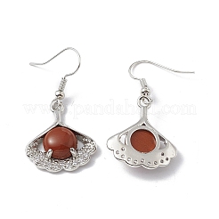 Natural Red Jasper Ginkgo Leaf Dangle Earrings with Crystal Rhinestone&nbsp;EJEW-A092-03P-22