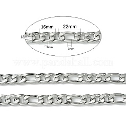 変色しにくいステンレススチール製フィガロチェーン  ステンレス鋼色  16~22x11~12x3mm&nbsp;STAS-M032-45P-3mm
