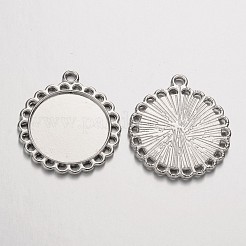 チベット風カボションセッティングペンダント  カドミウムフリー＆鉛フリー  フラットラウンド  プラチナ  30x26x2mm  穴：3mm&nbsp;TIBE-21668-P-RS