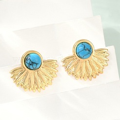 Fan 304 Stainless Steel Synthetic Turquoise Stud Earrings for Women&nbsp;EJEW-U046-17B-G