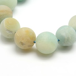 Natural Frosted Flower Amazonite Round Bead Strands&nbsp;G-M064-10mm-07