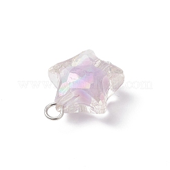 ABSプラスチック製の模造真珠ペンダント付きアクリル  スター  プラチナ  22.5x19.5x11mm  穴：3.5mm&nbsp;PALLOY-JF04503-01