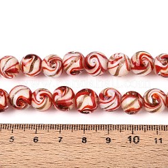手作りゴールドパウダー入りランプワークビーズ  ラウンド  ファイヤーブリック  10mm  穴：1.4mm  約50個/連&nbsp;LAMP-T024-11F