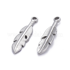 変色しない304ステンレススチールペンダント  葉  ステンレス鋼色  21.5x5x2mm  穴：1.4mm&nbsp;STAS-K213-04B-P