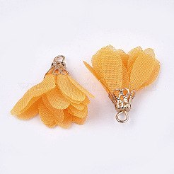 シフォンペンダント  鉄パーツ  花  ゴールドカラー  オレンジ  25~27x20~30mm  穴：2.5mm&nbsp;LS-X-FIND-S300-03Q