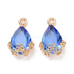 ラインストーンチャーム  ライトゴールド合金のセッティングで  花と涙  藤紫色  20x12.5x6mm  穴：1.8mm&nbsp;FIND-A006-01B