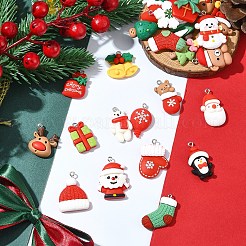 26個26スタイルのクリスマステーマ不透明樹脂ペンダント  プラチナトーンの鉄ループ付き  混合図形  22~32.5x15.5~24.5x4~13mm  穴：2mm  1個/スタイル&nbsp;RESI-FS0001-74