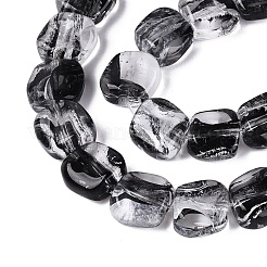 手作りランプワークビーズ連売り  正方形  ブラック  10.5~11.5x10.5~12.5x5~7mm  穴：0.8~1mm  約24個/連  10.24~10.43インチ（26~26.5cm）&nbsp;LA-N046-01A