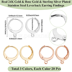 60Pcs 3 Styles 304 Stainless Steel Leverback Earring Findings&nbsp;STAS-BBC0008-30D
