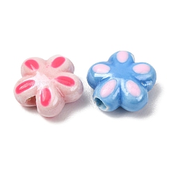 5枚の花びらを持つ、鮮やかな釉薬をかけた磁器ビーズ  手描きの花柄セラミックビーズ  ミックスカラー  11x11.5x5.3mm  穴：2mm&nbsp;PR-CBA4DE3-01