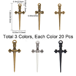 チベットスタイルの合金ペンダント60個3色  剣  ミックスカラー  34.5x13.5x2mm  穴：2.5x1.5mm  20個/カラー&nbsp;FIND-SC0007-50