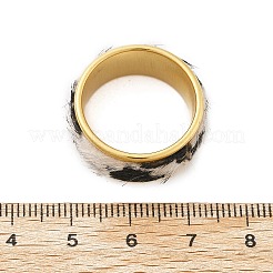 304ステンレススチール10mm女性用指輪  PUレザーファー付き  イオンプレーティング（ip）  14KGP本金メッキ  内径：19.7mm&nbsp;RJEW-K248-15D-G