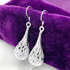 中空ティアドロップ合金ダングルイヤリング  プラチナ  45x13mm&nbsp;FS-WGBABE9-01
