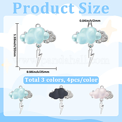 12色合金ラインストーンペンダント3個。  樹脂と  雲  ミックスカラー  30x25mm  4個/カラー&nbsp;RB-SC0001-23