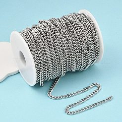 変色しにくい304ステンレススチールカーブチェーン  スプールで  未溶接ツイストチェーン  ステンレス鋼色  6x4.5x1.2mm  約82.02フィート（25m）/ロール&nbsp;CHS-R009-01