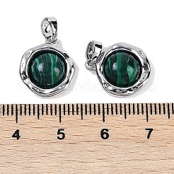 合成マラカイトのフラットラウンドチャーム  真鍮のセッティングで  プラチナ  15x13x5mm  穴：4x2.5mm&nbsp;KK-U043-42G-D