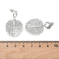 女性用304ステンレススチールダングルイヤリング  モンステラ葉  ステンレス鋼色  36x23.5mm&nbsp;SA-CBAEB5B-01