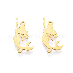 201 ステンレススチールリンクコネクター  レーザー切断  人魚  18KGP本金メッキ  22x11x1mm  穴：1.5mm&nbsp;STAS-N090-LA994-2