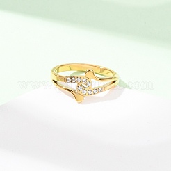 304ステンレススチール製クリアキュービックジルコニア指輪（女性用）  イオンプレーティング（ip）  18KGP本金メッキ  11mm  内径：18mm&nbsp;RJEW-Z115-01G