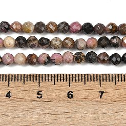 天然石ロードナイトビーズ連売り  ラウンド  多面カット  4mm  穴：0.7mm  約98個/連  15.16''（38.5センチメートル）&nbsp;G-RM2025-B33-4mm