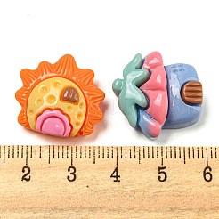 漫画の家 不透明樹脂 デコデン カボション  花と太陽と月  混合図形  ミックスカラー  15~20x17~22x7~8.5mm&nbsp;RESI-C046-07