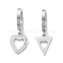 3 Pair 3 Style Crystal Rhinestone Clover & Lock & Key & Triangle & Flat Round & Heart Asymmetrical Earrings&nbsp;EJEW-B020-01P