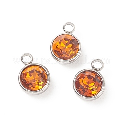 304ステンレススチールガラスラインストーンチャーム  多面カット  フラットラウンド  ダークチソウ  14x10x7mm  穴：2.5mm&nbsp;STAS-E052-56C