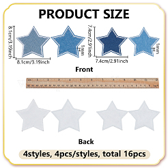 4セット4色のポリエステル刺繍糸縫い付けパッチ  布のアップリケ  スター  ミックスカラー  74~81x74~81x1mm  1pc /カラー&nbsp;PATC-FG0003-53
