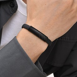 シリコンコードブレスレット  ステンレス製の留め金付き  ブラック  7-1/8インチ（18cm）&nbsp;PW-WG82521-01