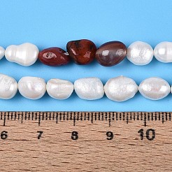 Natural Red Agate Nuggets & Natural Cultured Freshwater Pearl Beads Strands&nbsp;PEAR-N023-01A-02