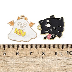 ハロウィンアロイエナメルペンダント  ゴールドカラー  幽霊/カボチャ/頭蓋骨  ミックスカラー  17.5~35.5x12~26.5x1~1.5mm  穴：1.6~1.8mm  32個/セット&nbsp;FIND-G100-01G