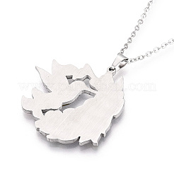 Printed 304 Stainless Steel Enamel Flower & Bird Pendant Necklaces&nbsp;NJEW-N063-03P