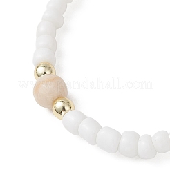 Natural Fossil & Glass Round Beaded Stretch Bracelets for Women&nbsp;BJEW-JB13308-01