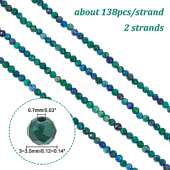 2連天然クリソコラ＆ラピスラズリビーズ連  多面カット  ラウンド  3~3.5mm  穴：0.7mm  約138個/連  15.31''（38.9~39.2センチメートル）&nbsp;G-DC0001-04