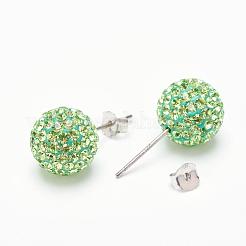 彼女へのバレンタインデーギフト  925スターリングシルバーオーストリアのクリスタルラインストーンスタッドピアス  丸玉スタンドピアス  ラウンド  214 _peridot  12mm&nbsp;Q286L-214