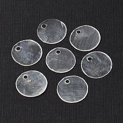 天然カピス貝ペンダント  フラットラウンド  ホワイト  14~14.5x0.5mm  穴：2mm&nbsp;BSHE-H018-19