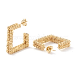 真鍮ハーフフープピアス  スタッドのピアス  耳ナッツ  正方形  18KGP本金メッキ  21x21x6mm  ピン：0.8mm&nbsp;EJEW-Z002-02G