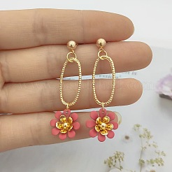 Oval with Flower Brass Dangle Stud Earrings&nbsp;FS-WG46825-01