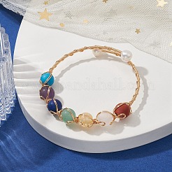 Natural & Synthetic Mixed Gemstone Beaded Cuff Bangle&nbsp;BJEW-JB09592