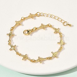Clear Cubic Zirconia Cross with Virgin Link Chains Bracelet&nbsp;BJEW-G773-05G