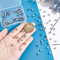 304ステンレススチールビーズ100個  キューブ  ステンレス鋼色  4x4x4mm  穴：2.5mm&nbsp;STAS-UN0043-36