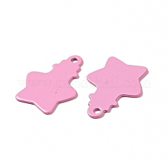 スプレー塗装された201ステンレススチールペンダント  星型ボトルチャーム  パールピンク  18x13x1mm  穴：1.2mm&nbsp;STAS-G304-02B