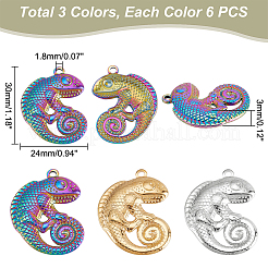 18個3色304ステンレスペンダント  トカゲ  ミックスカラー  30x24.5x3mm  穴：1.8mm  6個/カラー&nbsp;STAS-DC0012-03