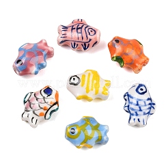 手作りの魚の磁器のビーズ  青と​​白の磁器＆ファミーユなどの磁器バラ  魚  ミックスカラー  15x12x8mm  穴：2mm&nbsp;X-PORC-S446-M