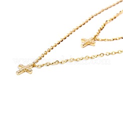 CZジュエリー 925スターリングシルバー キュービックジルコニア クロスペンダント 2段ネックレス  ゴールドカラー  21インチ  18インチ&nbsp;TS-N014-G-18
