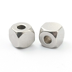 変色しない304ステンレススチールビーズ  キューブ  多面カット  ステンレス鋼色  5x5x5mm  穴：2mm&nbsp;STAS-H160-02F-P