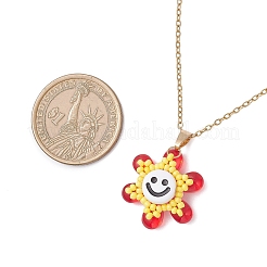 Opaque Acrylic & Glass Seed Beaded Smiling Face Flower Pendant 304 Stainless Steel Cable Chain Necklaces for Women&nbsp;NJEW-MZ00133