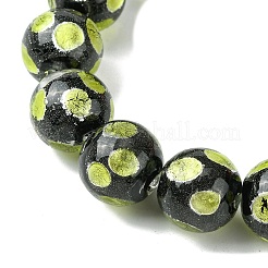 手作りの銀砂ランプワークビーズ連売り  丸いドット  黄緑  14.5mm  穴：1.4mm  約128個/連  14.96''（38センチメートル）&nbsp;LAMP-A003-01B
